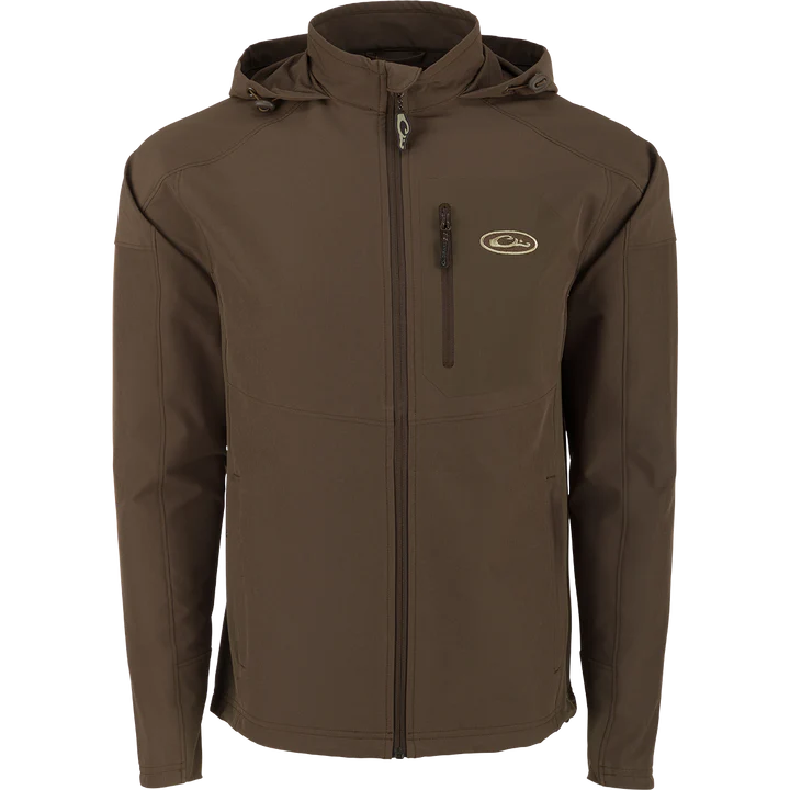 Brown jacket with a brand logo on a white background