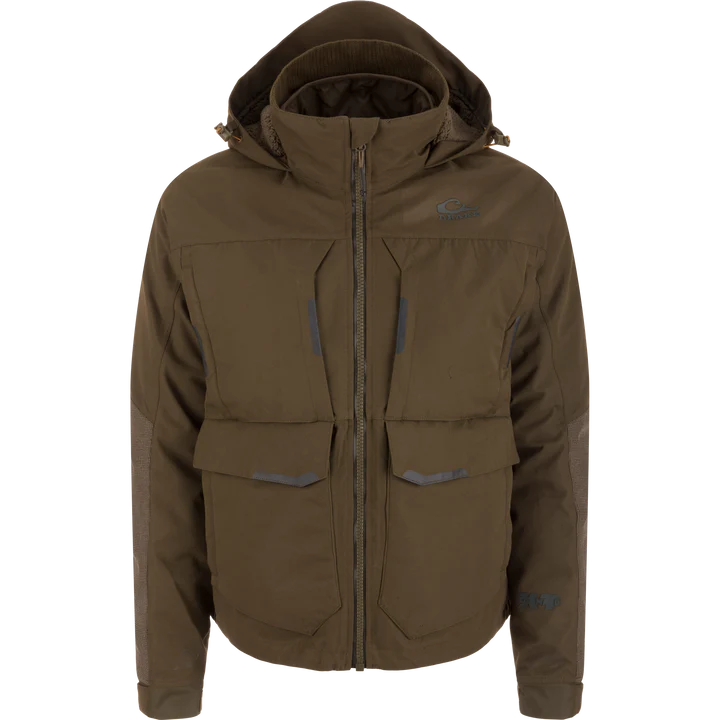Brown jacket with a hood on a white background
