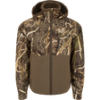 Camouflage jacket with a hood on a white background
