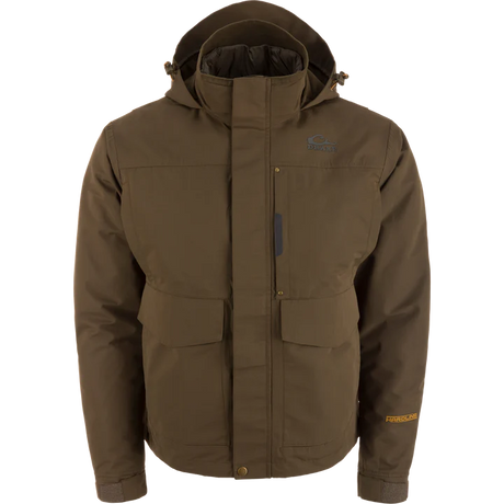 Brown jacket with a hood on a white background