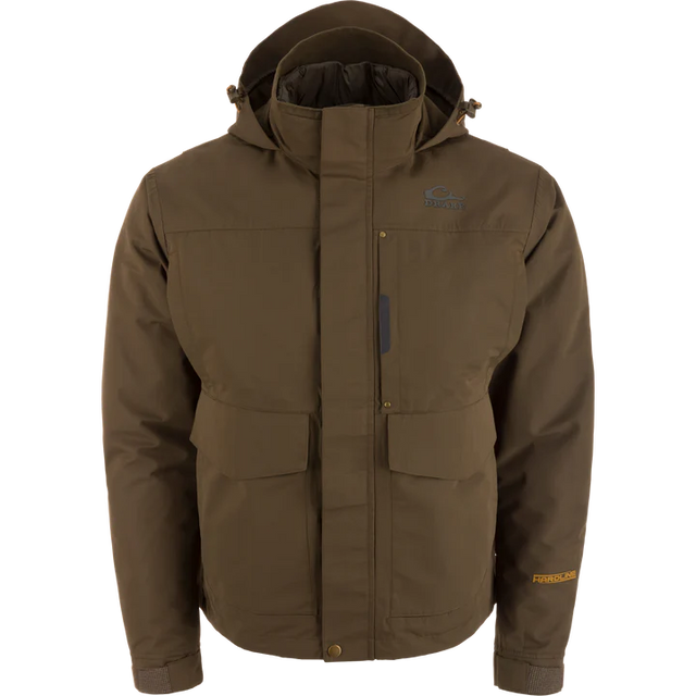 Brown jacket with a hood on a white background