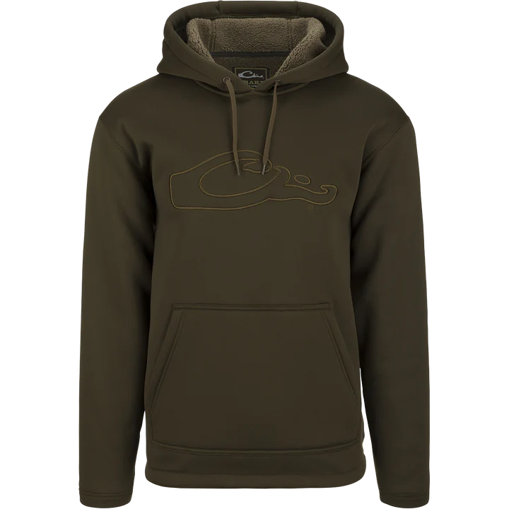 Brown hoodie with a logo on a white background