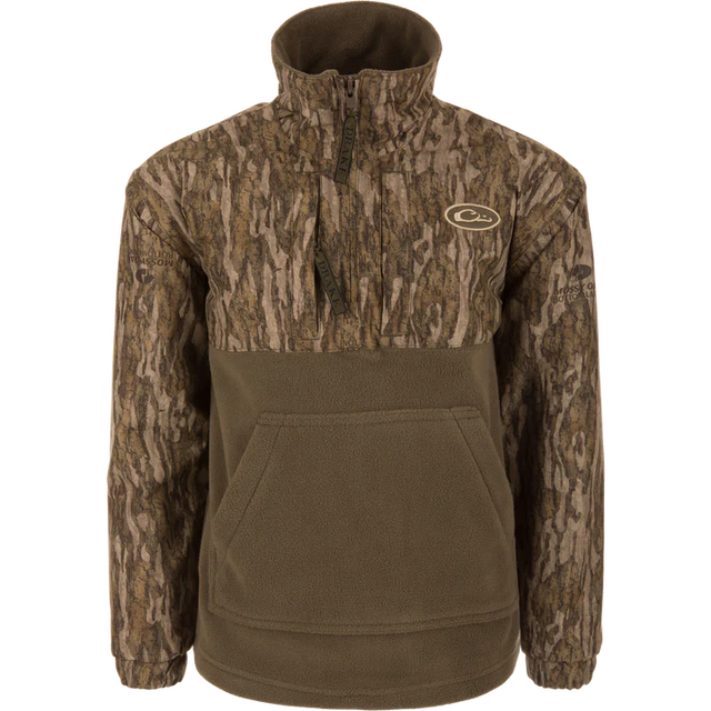 Camouflage pullover with a brand logo on a white background