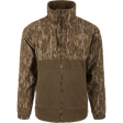Camouflage jacket with a brand logo on a white background