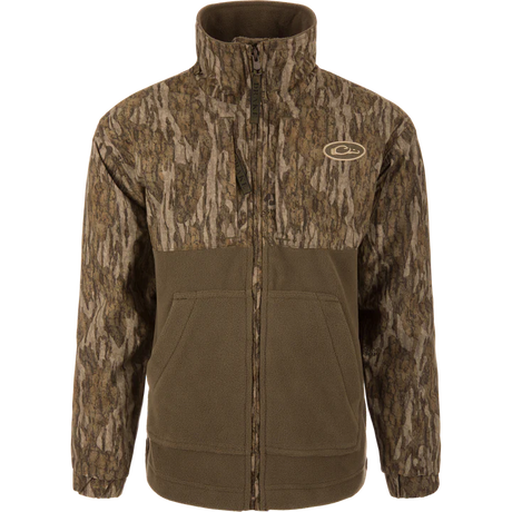 Camouflage jacket with a brand logo on a white background