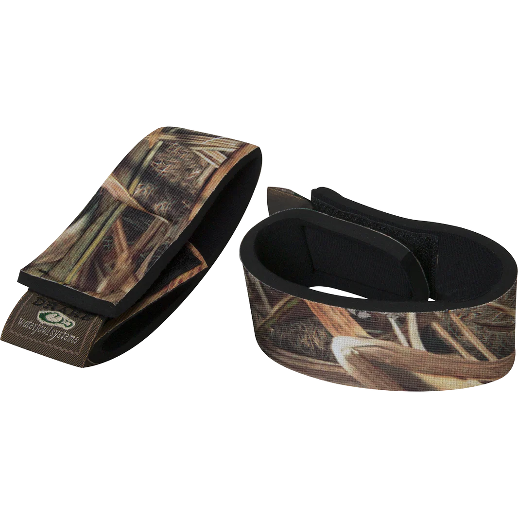 Two camouflage-patterned garters on a white background