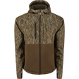 Camouflage jacket with a brand logo on a white background