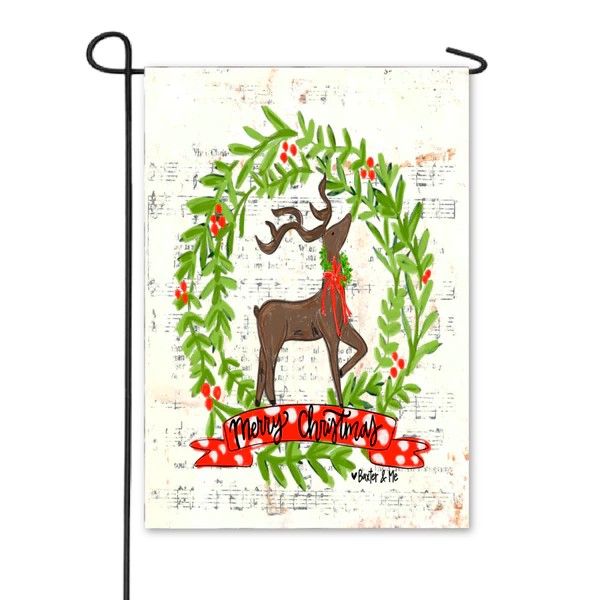 Baxter And Me Merry Christmas Reindeer Garden Flag