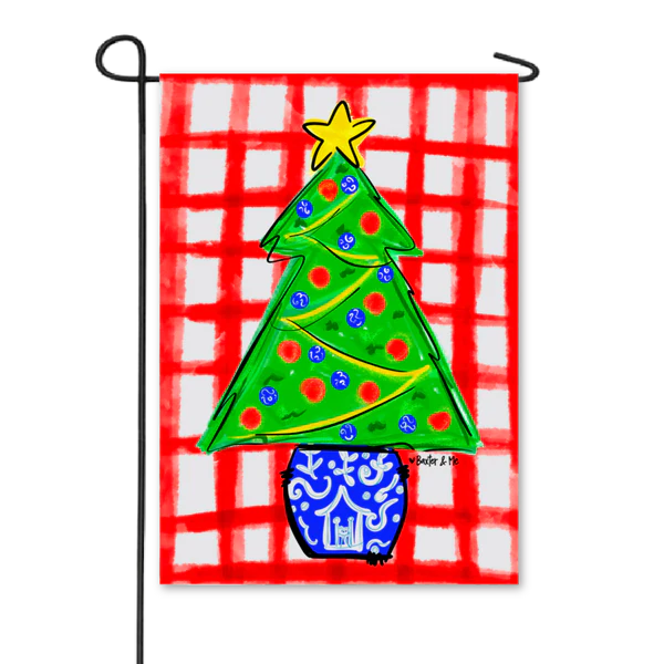 Baxter And Me Red Check Christmas Tree Garden Flag