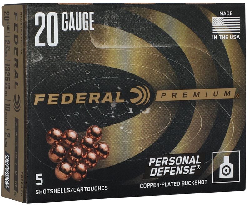 Personal Defense Shotshell, 20 Gauge, 2 Buck Shot, 2-3/4 in, 1325 fps