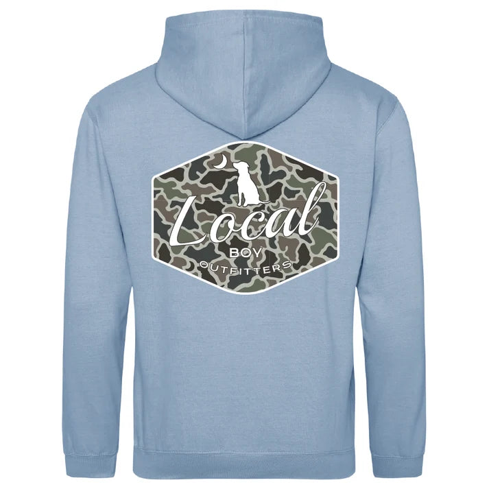 Local Boy Outfitters Brushwood Hoodie Dog & Moon Camo Badge - Sky