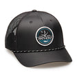 Black cap with a Fathom logo on a white background
