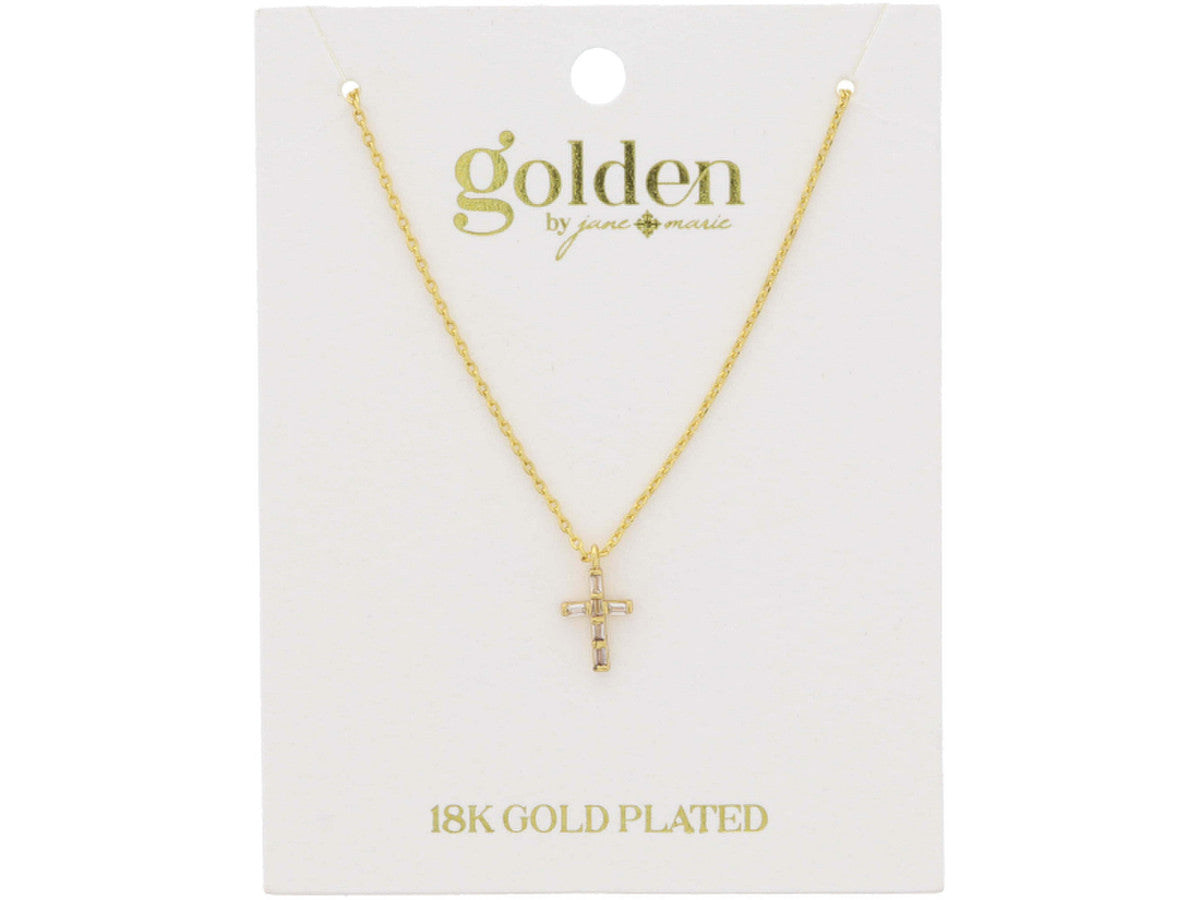 Jane Marie 18K Gold Plated Baguette Crystal Cross Necklace