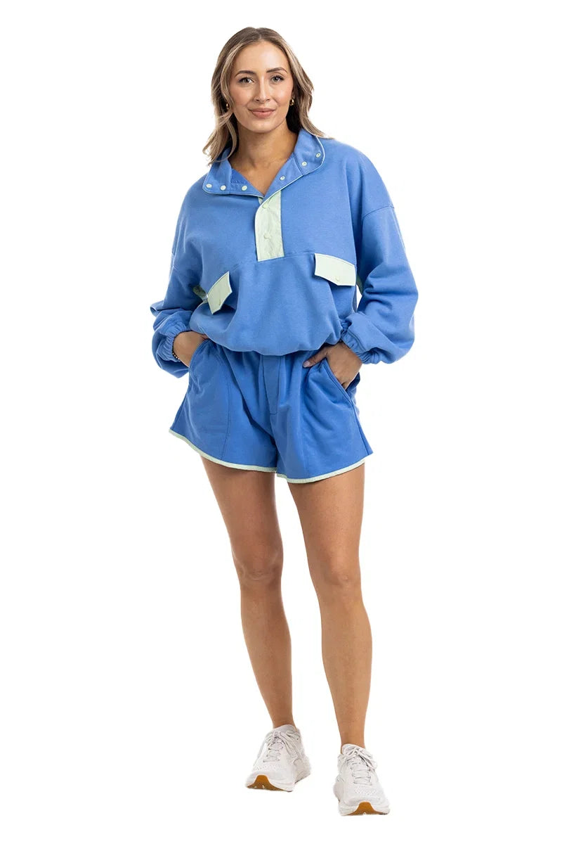 Katydid Blue & Green Quarter Snap Shorts Set