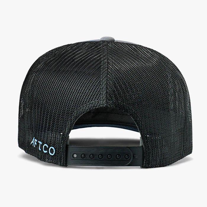 Black mesh cap with AFTCO logo on a white background