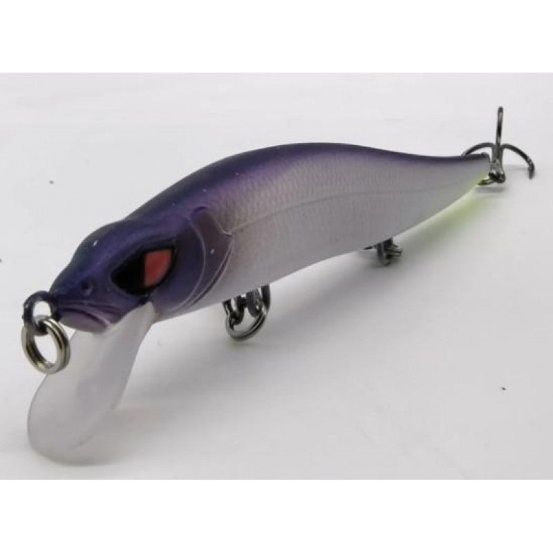 Purple and gray fishing lure on a white background