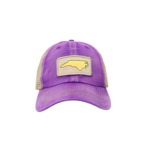 Southern Hooker NC Outline Washed Unstructured Trucker Hat - Purple
