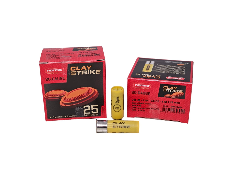 Norma Shooting Norma Claystrike 20 Gauge, 2.75″ 7/8 oz, #8 Shot, 25 Rounds