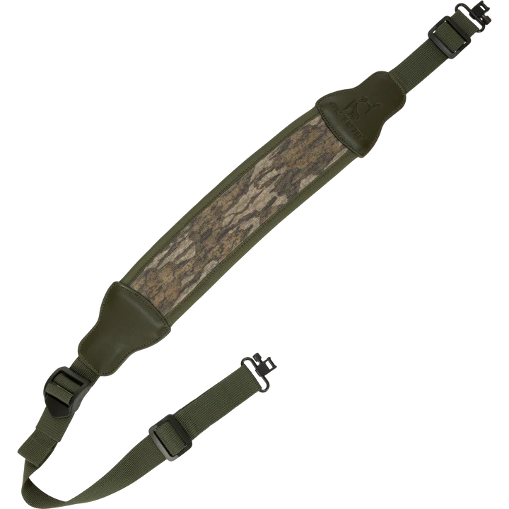 Green camouflage gun sling on a white background