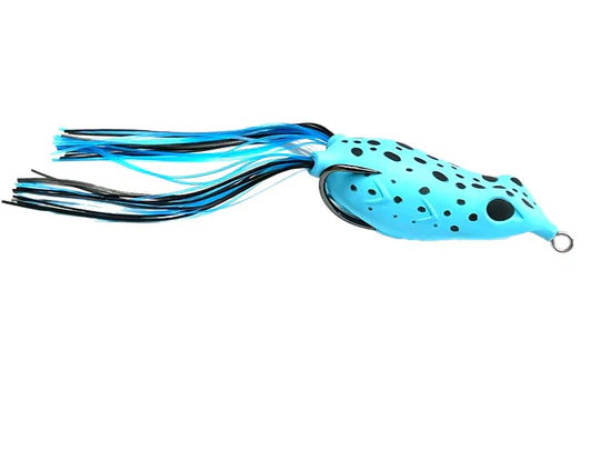 Blue and black fishing lure on a white background