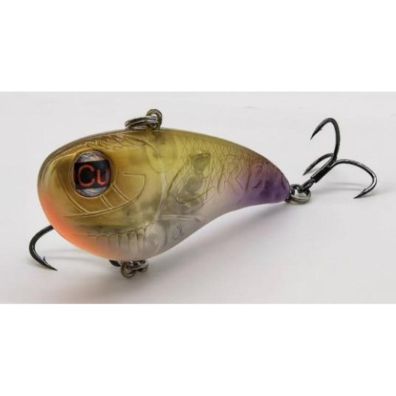 Fishing lure with a gradient color pattern on a white background