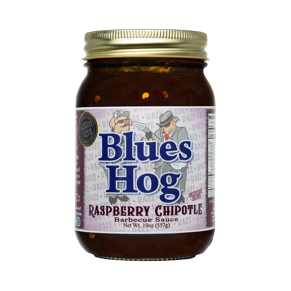 Jar of Blues Hog Raspberry Chipotle Barbecue Sauce on a white background