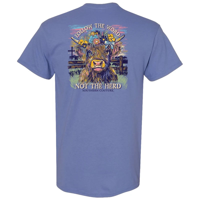 Southern Couture Classic Follow the Word Cow Tee - Violet