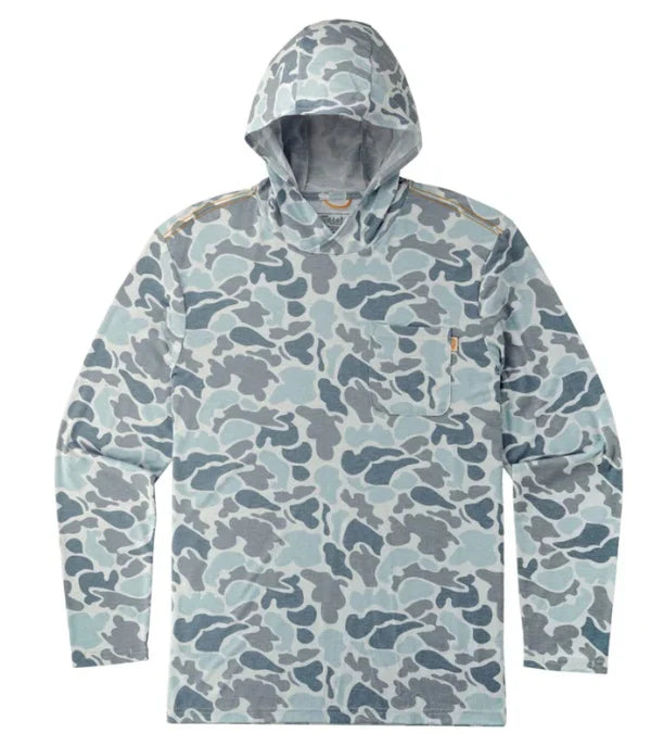 Camouflage-patterned hoodie on a white background