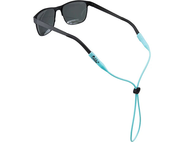 Sunglasses with a blue strap on a white background