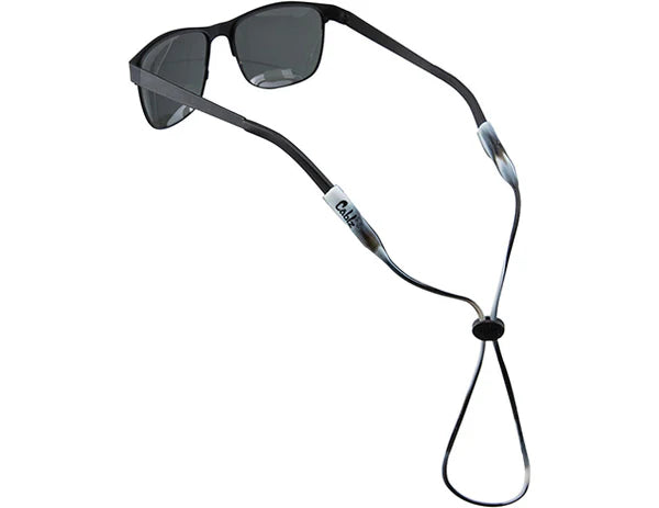 Sunglasses with a black cord on a white background