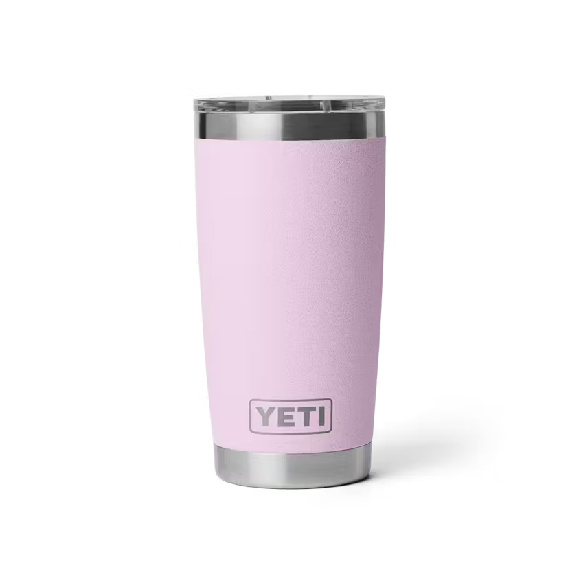 Pink YETI tumbler on a white background