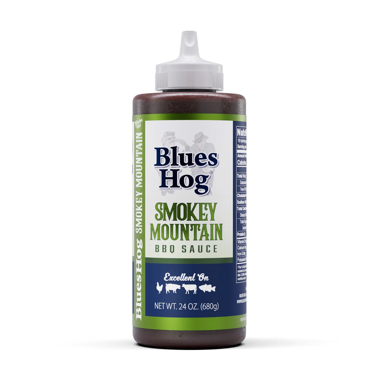 Bottle of Blues Hog Smokey Mountain BBQ Sauce on a white background