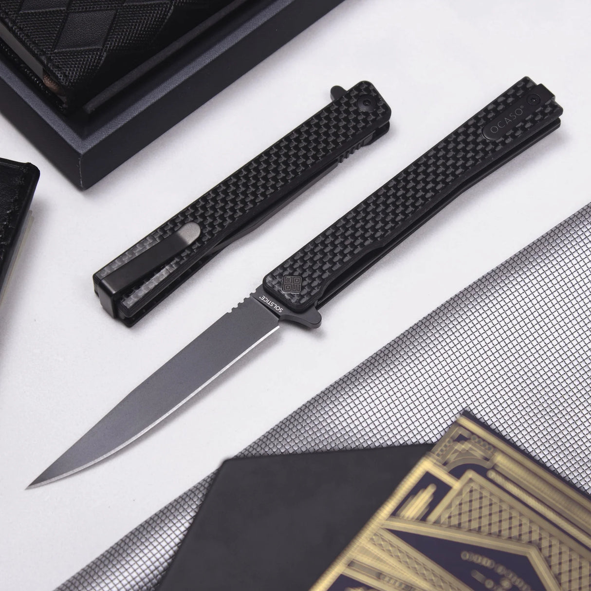 Ocaso Solstice - Carbon Fiber / Black Straight Blade Knife
