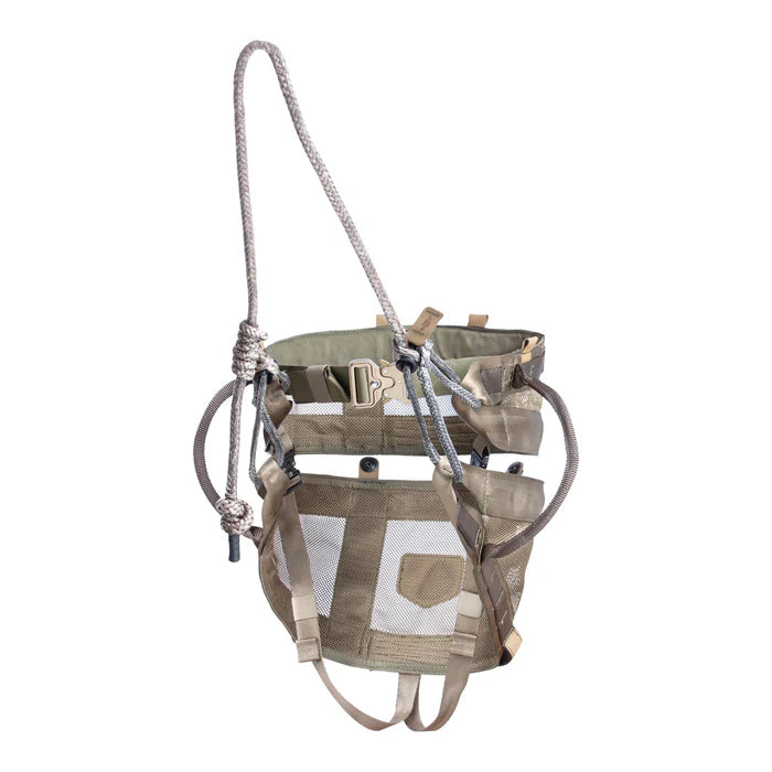 Climbing harness with rope on a white background