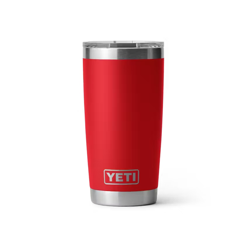 Red YETI tumbler on a white background