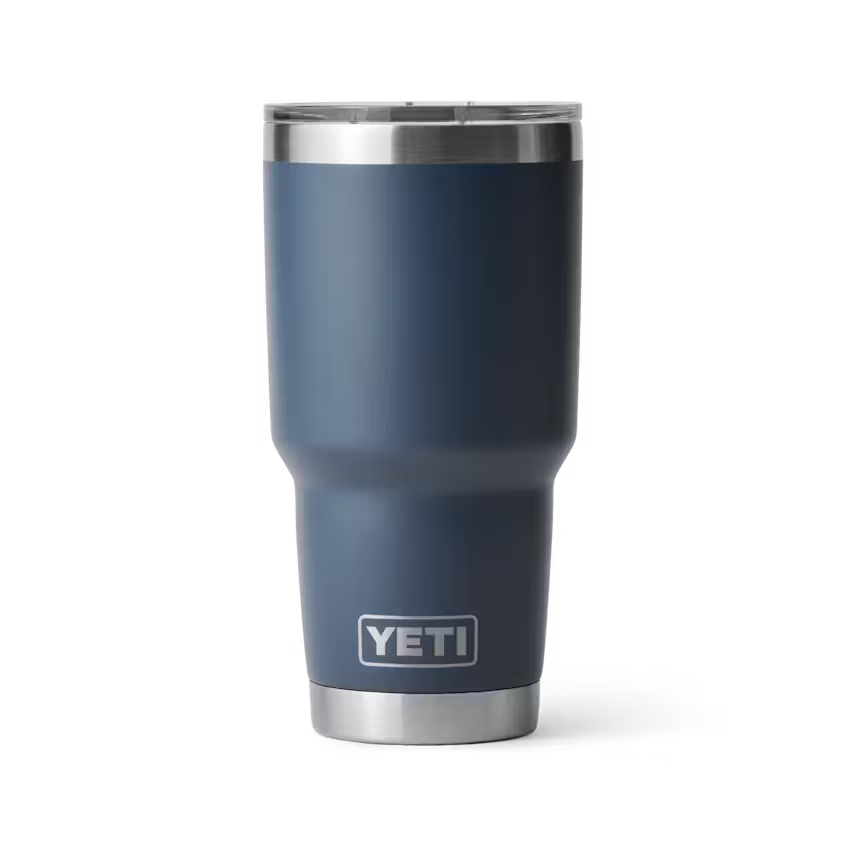 Blue YETI tumbler on a white background