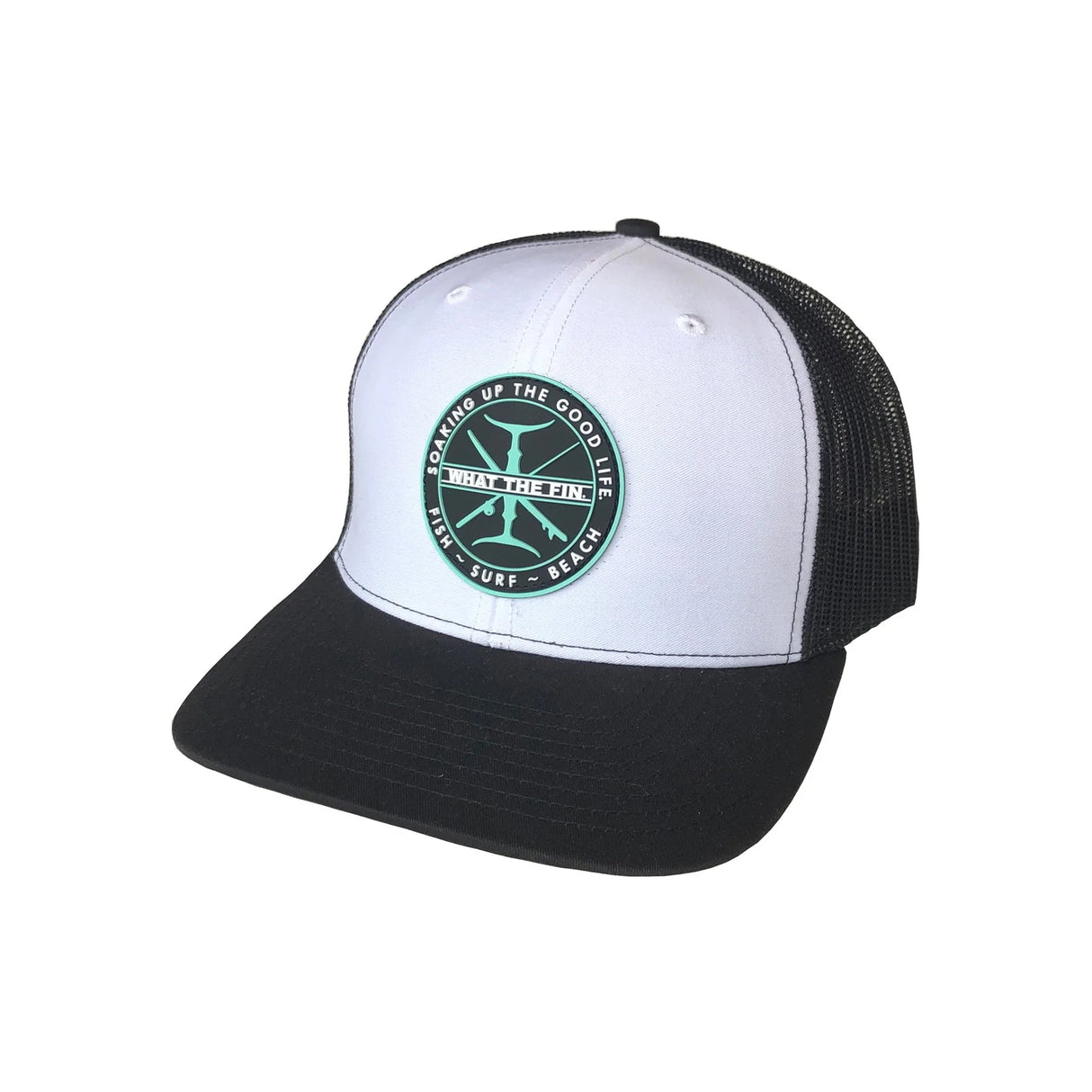 What The Fin 2 Tail Teal PVC Patch Snapback Trucker Hat