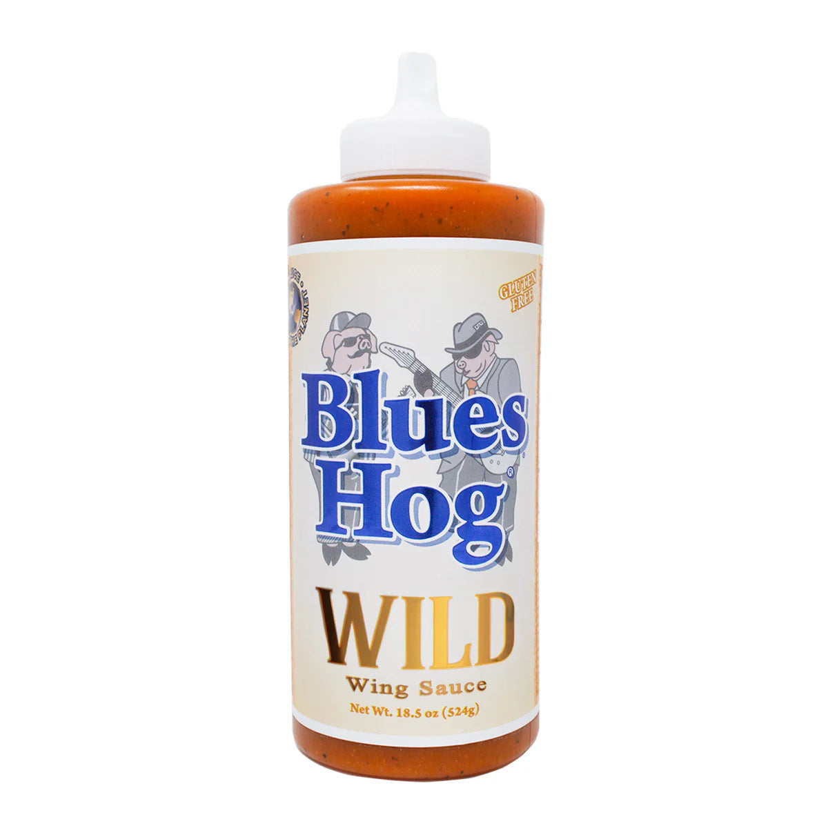 Bottle of Blues Hog Wild Wing Sauce on a white background