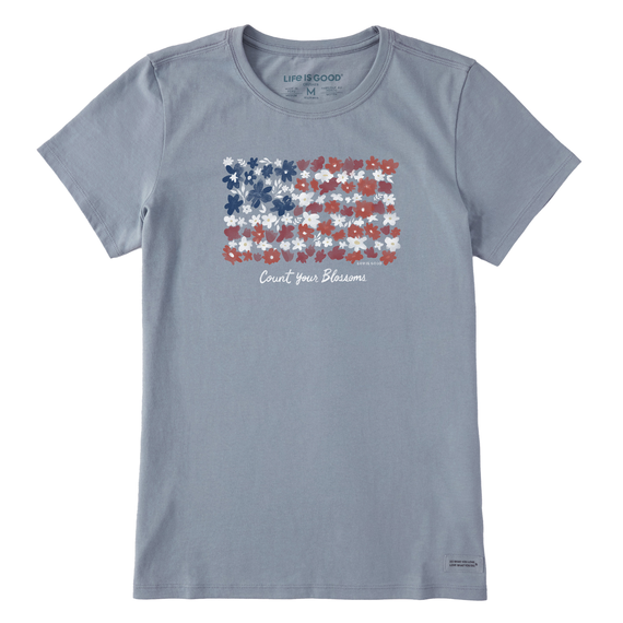 Life Is Good Women's Count your Blossoms USA Flag Short Sleeve Tee