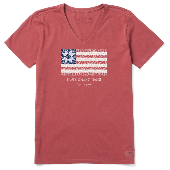 Life Is Good Women's Home Sweet Home Quilted Flag Crusher Tee