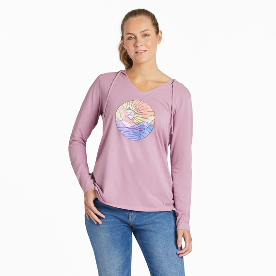 Life Is Good Women's Ocean Watercolor Long Sleeve Crusher-LITE Hooded Tee