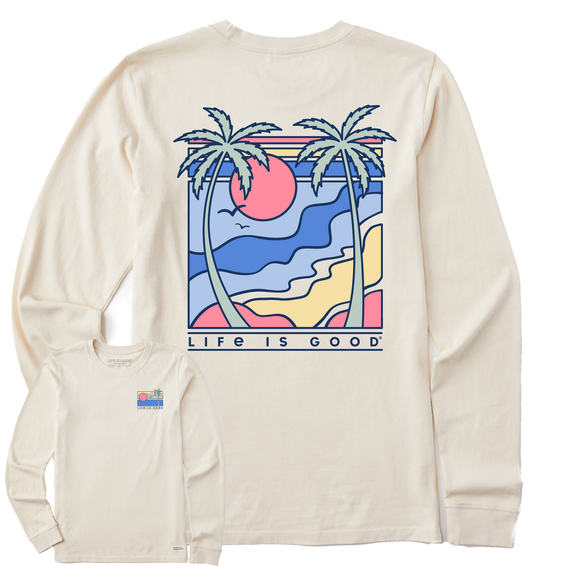 Life Is Good Women's Retro Palms Scene Long Sleeve Crusher Tee