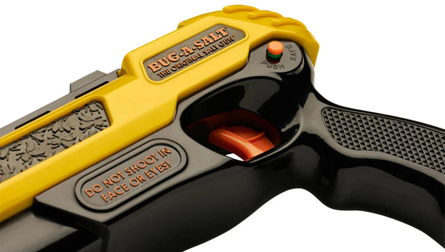 bug gun with yellow and black design on a white background