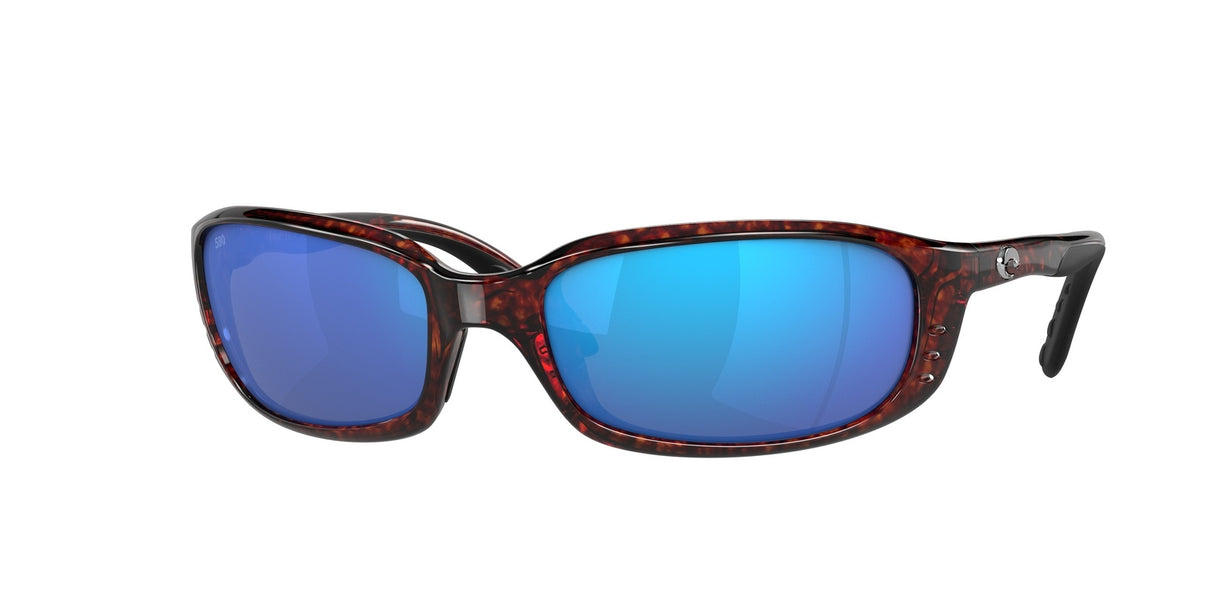 Sunglasses with blue lenses and tortoiseshell frame on a white background