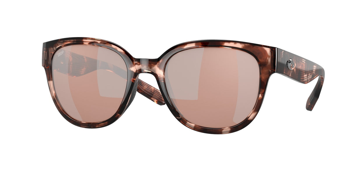 Sunglasses with tortoiseshell frame and brown lenses on a white background