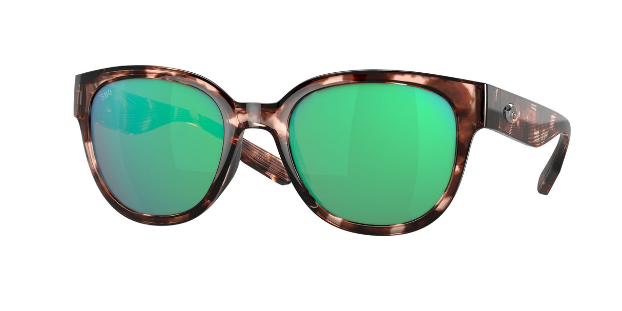 Sunglasses with green lenses and tortoiseshell frame on a white background