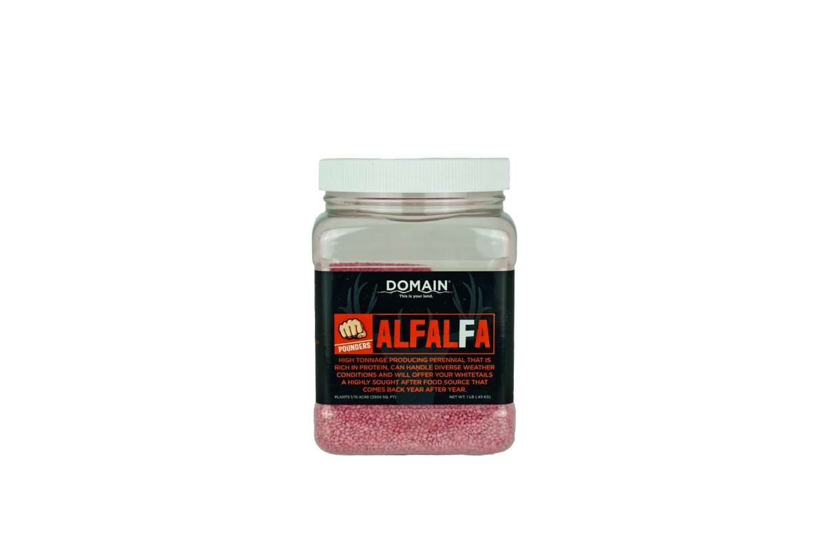 Jar of Domain Alfalfa on a white background