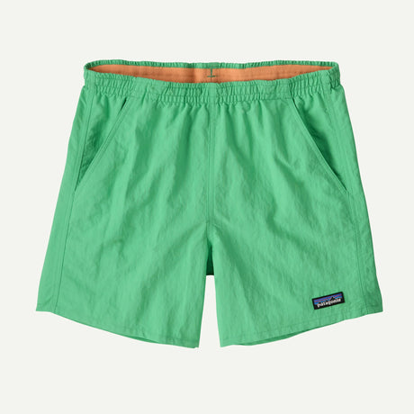 Green shorts with a Patagonia logo on a white background