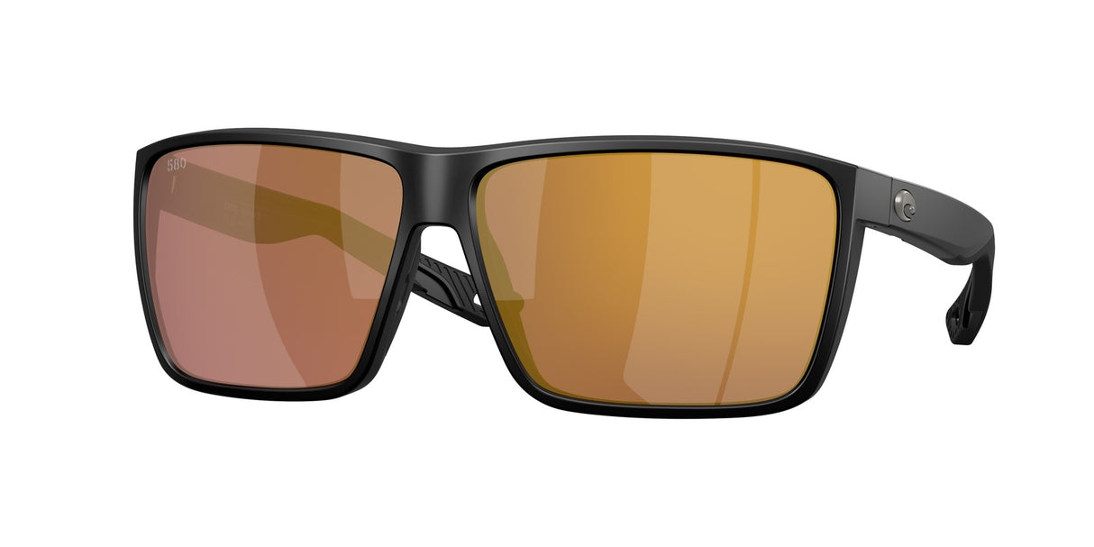 Black sunglasses with brown lenses on a white background