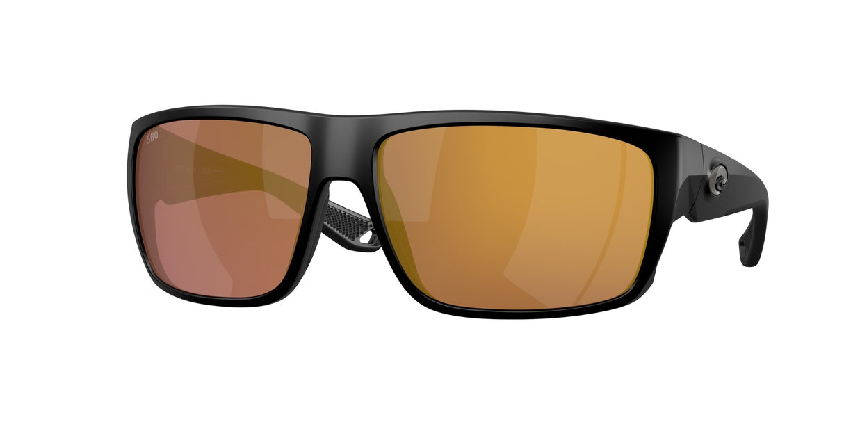 Sunglasses with black frame and brown lenses on a white background